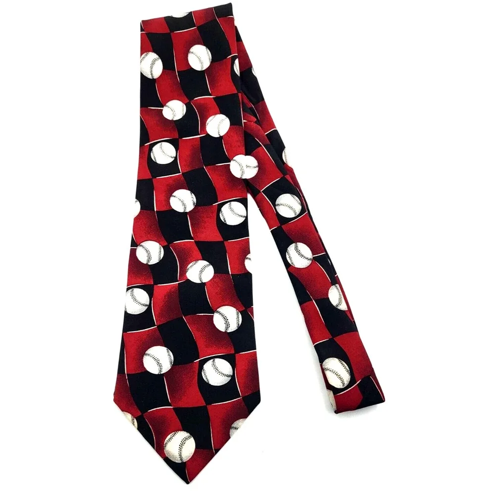 Baseball Themed Men’s Tie American Sports Red White Black 57